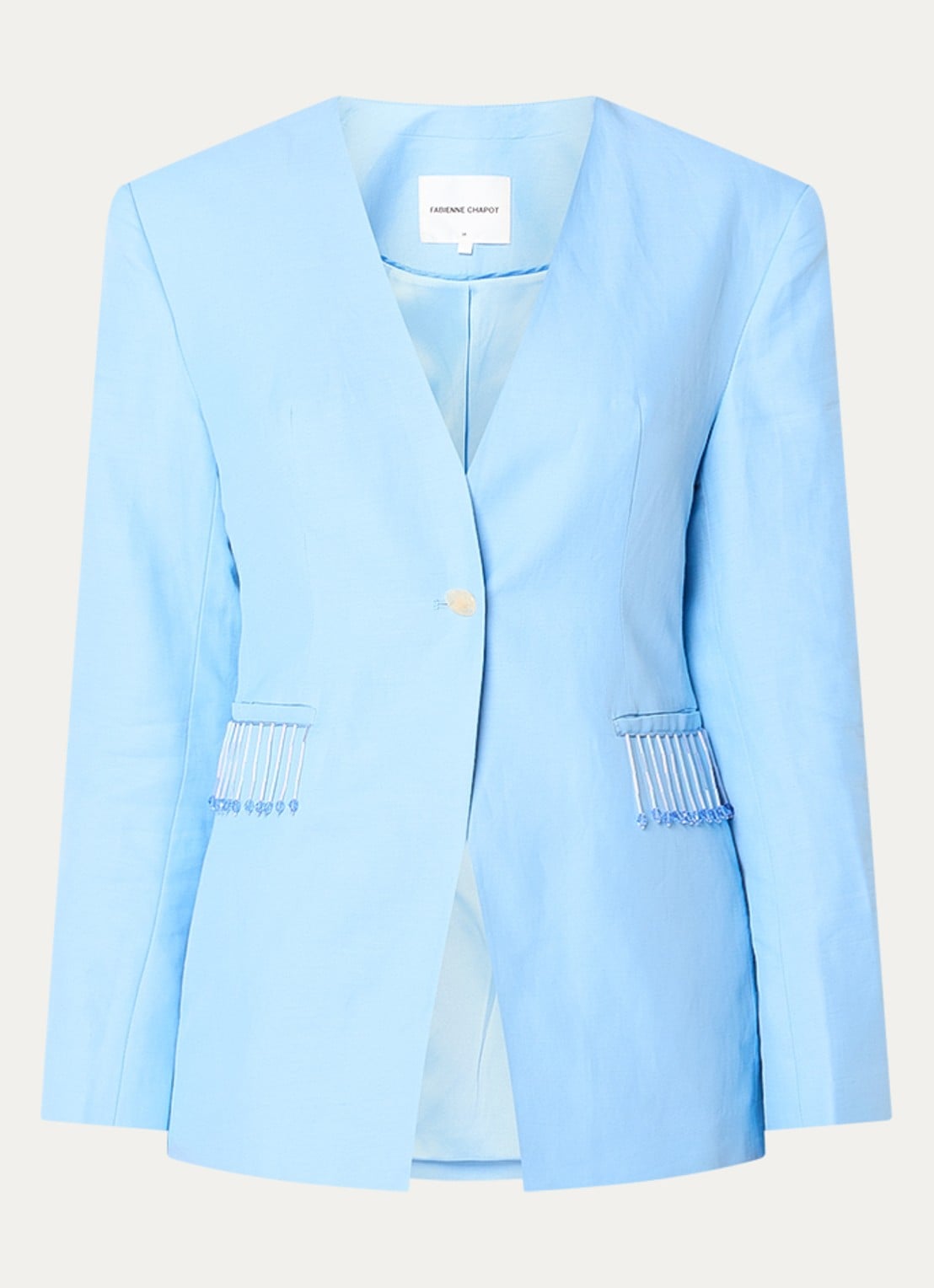 Fabienne Chapot Luz blazer in linnenblend met franjes - voorkant 3 aquablauw