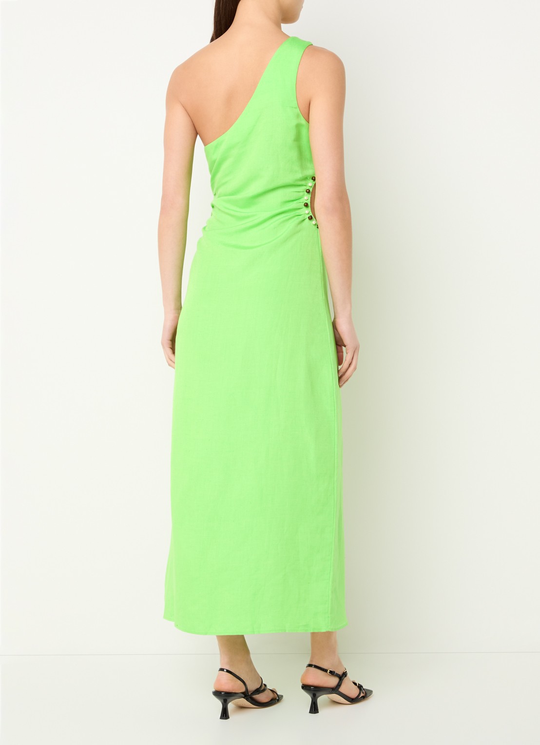 Fabienne Chapot Mandara midi jurk in linnenblend met cut-out detail - achterkant groen