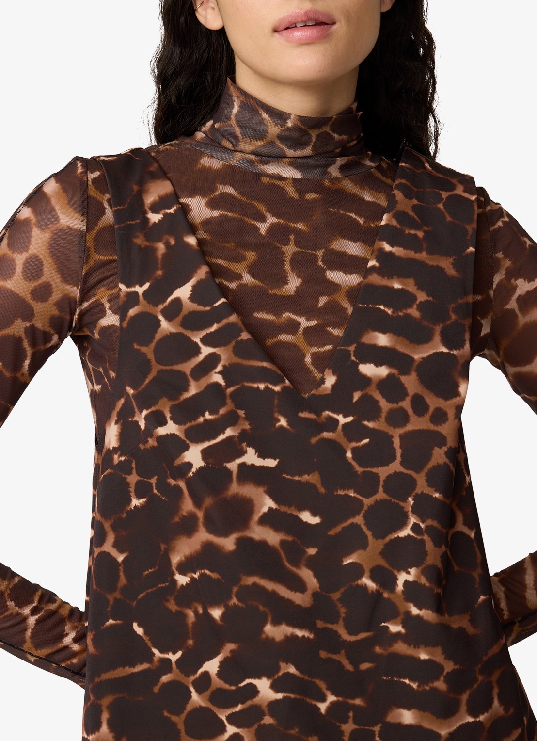 Fabienne Chapot Manon mini jurk met V-hals en dierenprint - detail bruin