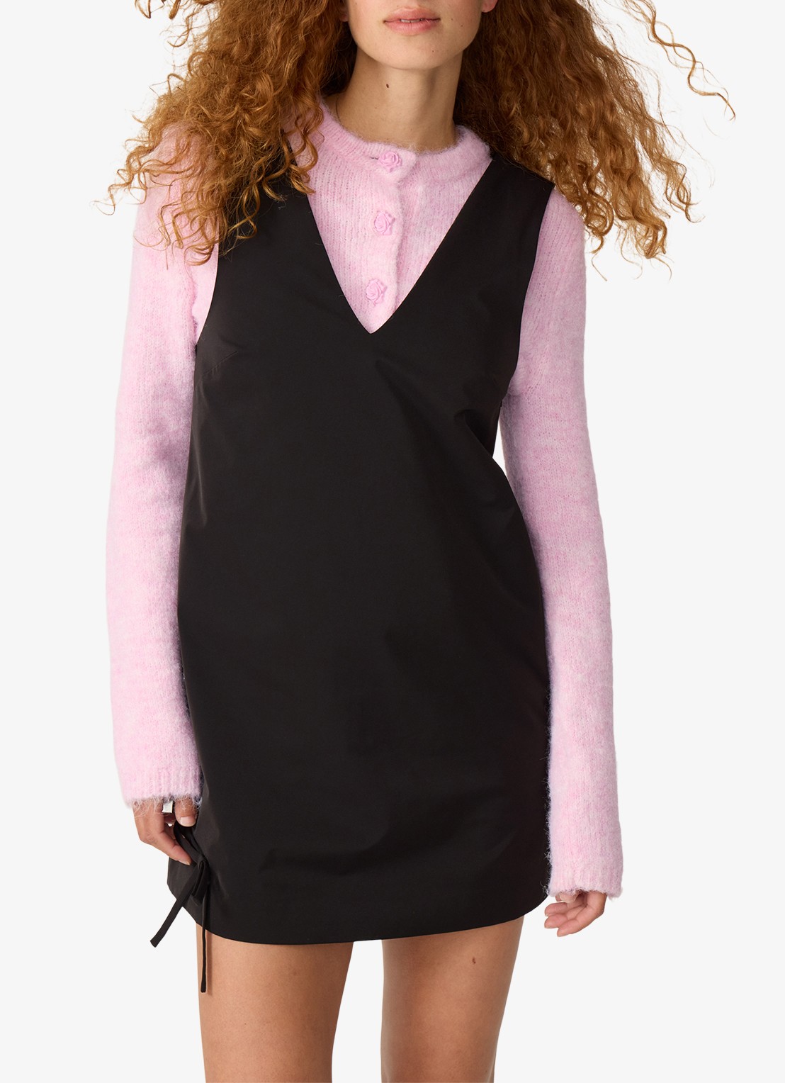 Fabienne Chapot Manon mini jurk met V-hals en strikdetail - detail zwart