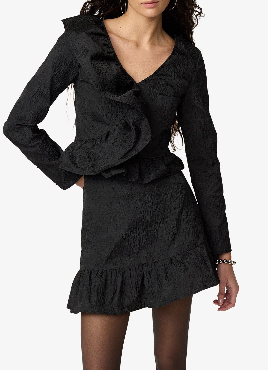 Fabienne Chapot Margot top met jacquard dessin en ruches - detail zwart