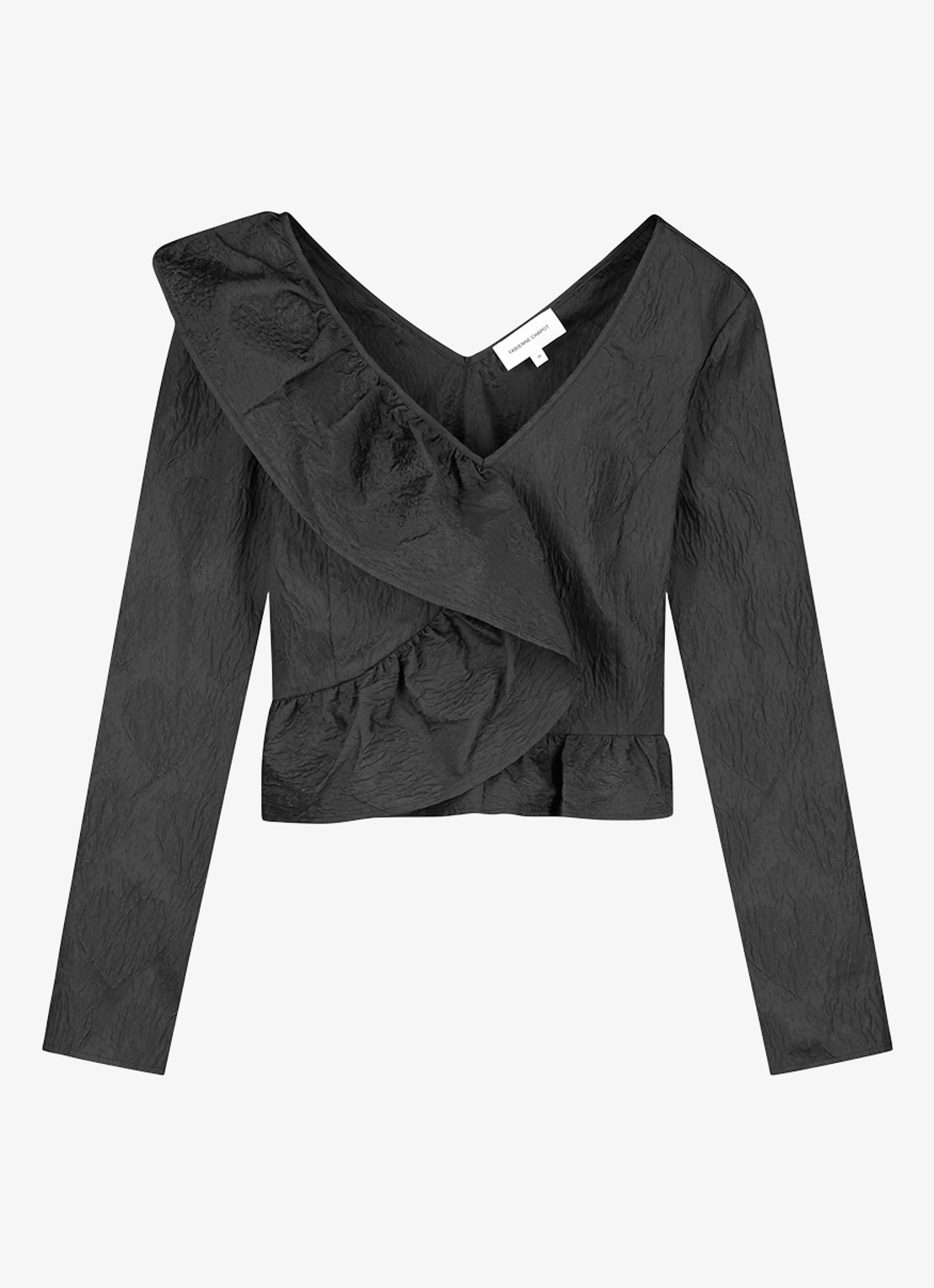 Fabienne Chapot Margot top met jacquard dessin en ruches - voorkant 3 zwart