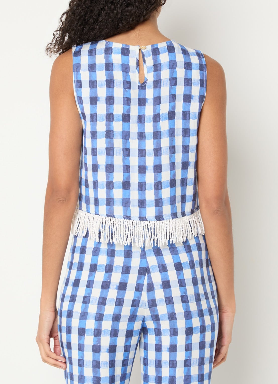 Fabienne Chapot Maxime croptop in linnenblend met ruitdessin - achterkant 3 blauw