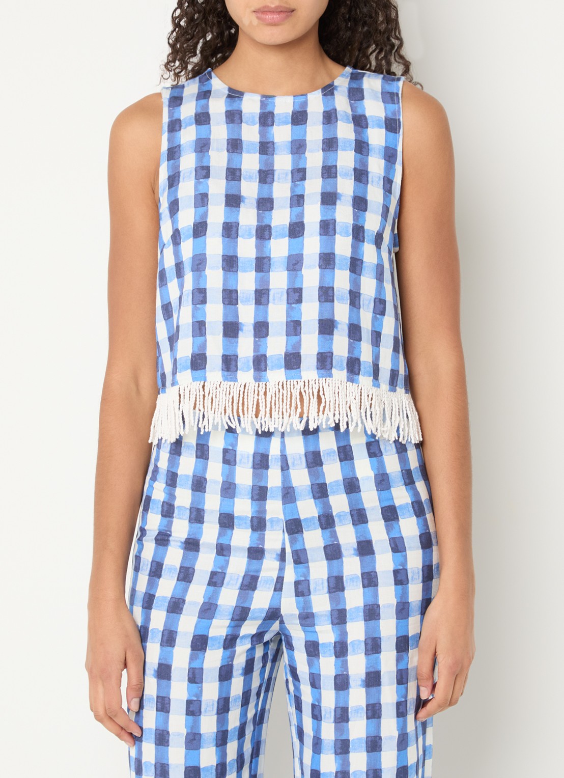 Fabienne Chapot Maxime croptop in linnenblend met ruitdessin - detail 4 blauw