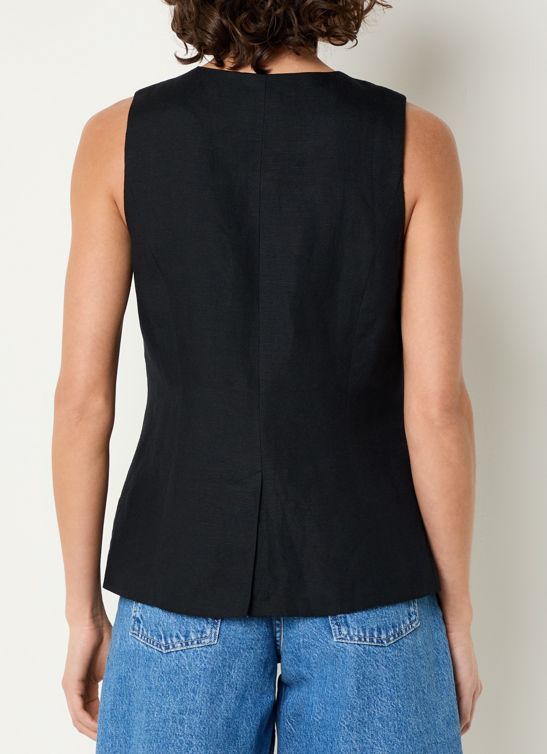 Fabienne Chapot Mercy gilet in linnenblend met paspelzakken - achterkant 2 zwart