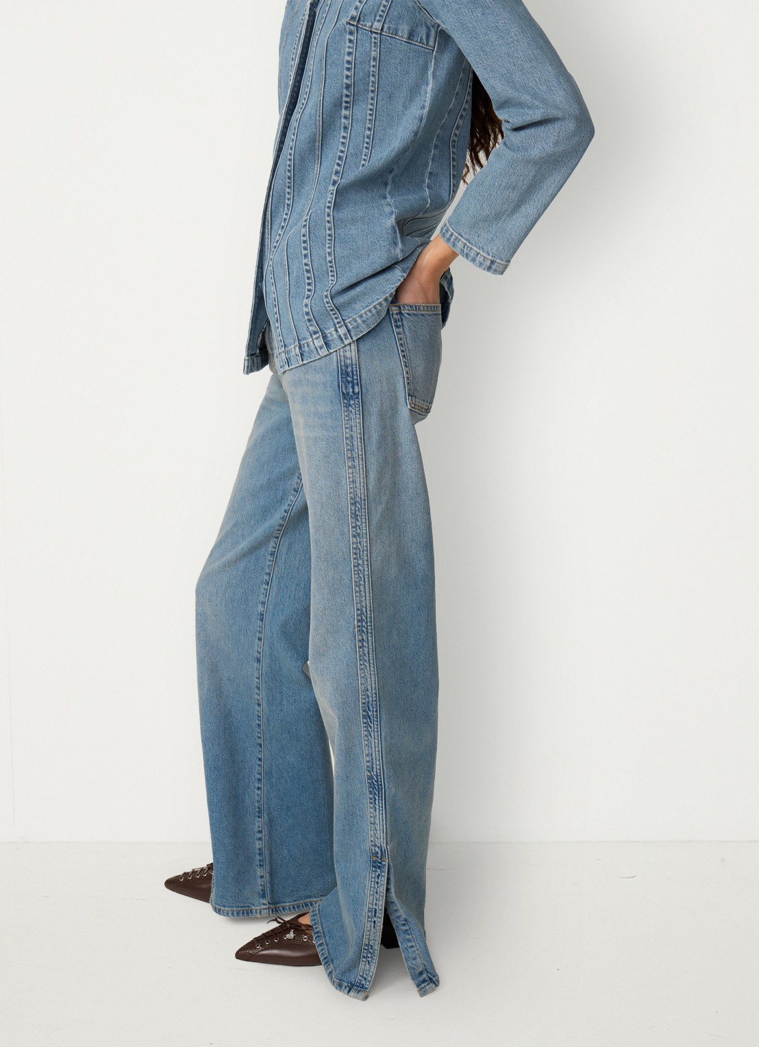 Fabienne Chapot Mid waist wide leg jeans met steekzakken en split - detail 2 indigo