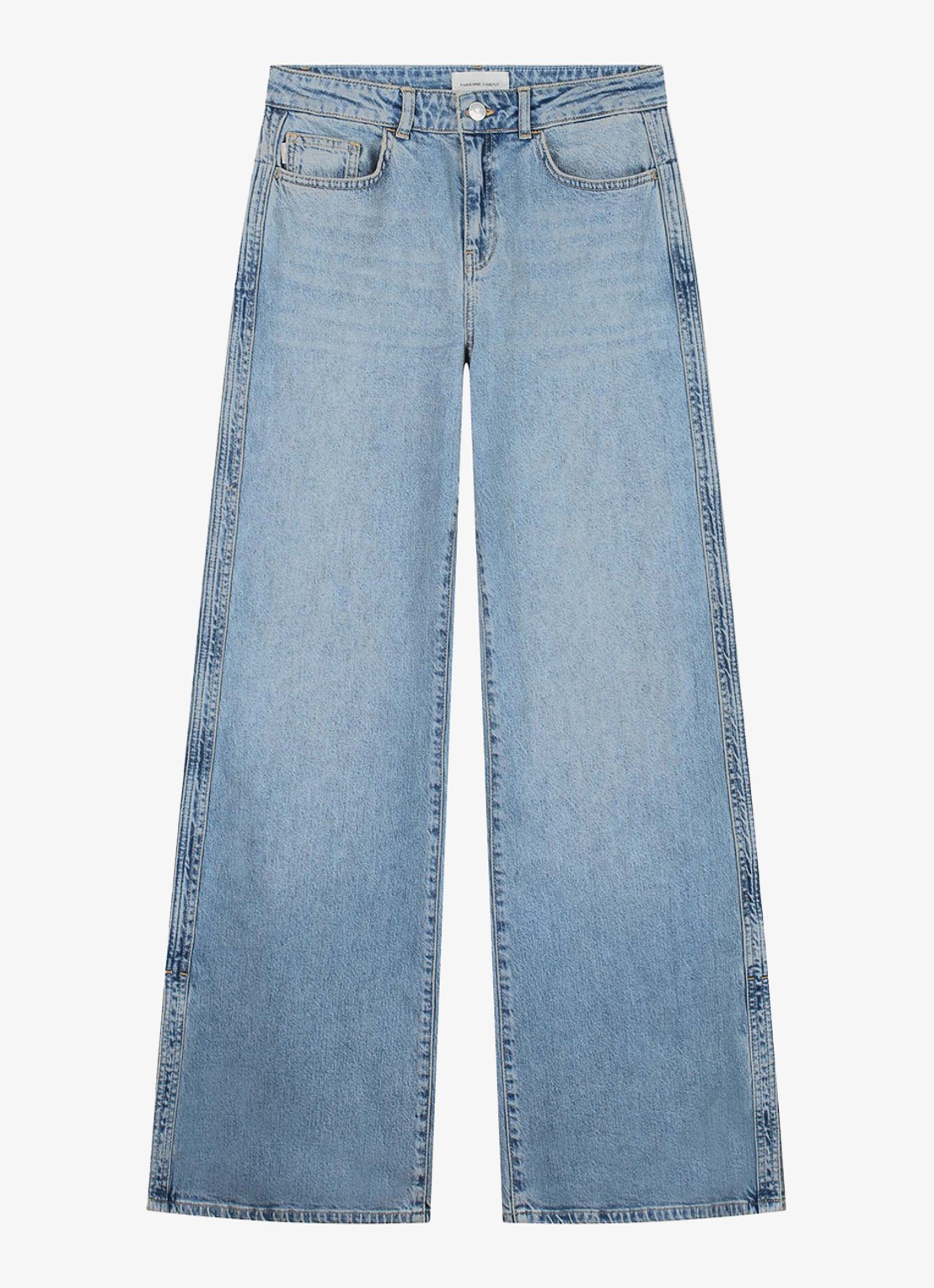 Fabienne Chapot Mid waist wide leg jeans met steekzakken en split - voorkant 4 indigo