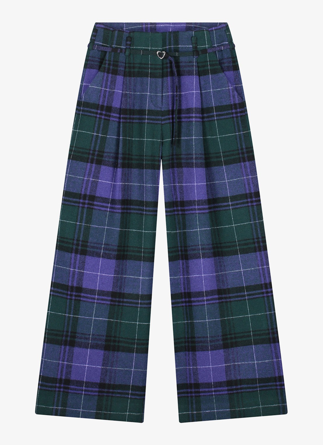 Fabienne Chapot Milan high waist wide fit pantalon in wolblend met ruitdessin  - voorkant 3 paars