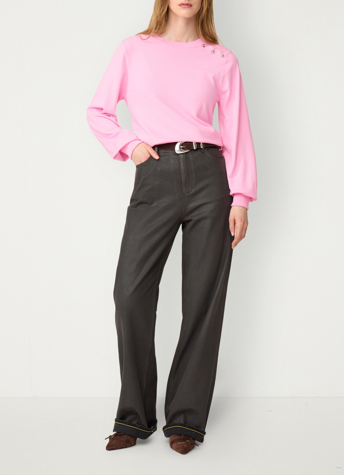 Fabienne Chapot Molly Cuff fijngebreide pullover met sierknopen - voorkant 5 roze