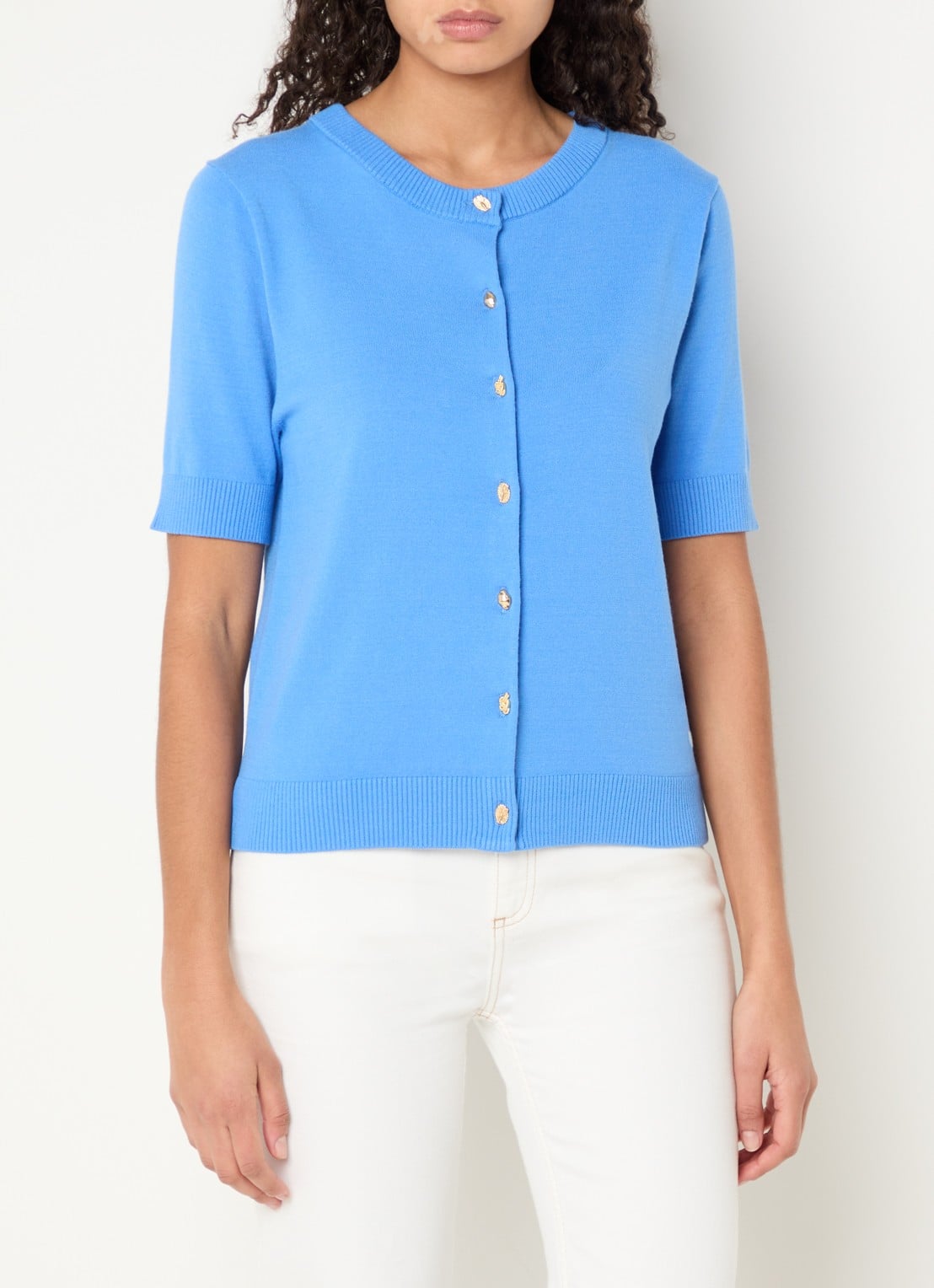 Fabienne Chapot Molly fijngebreid vest met ronde hals - detail 3 blauw