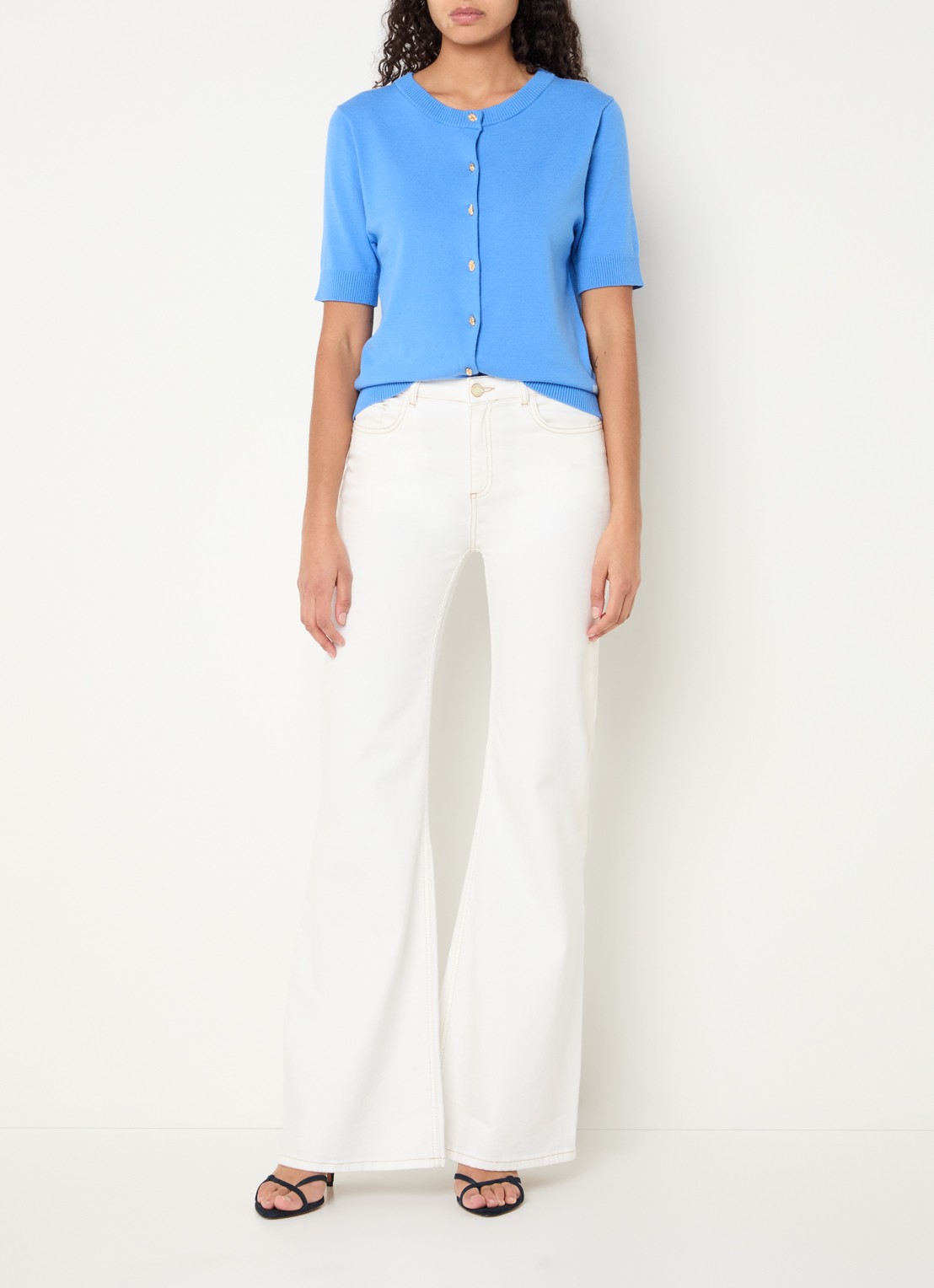 Fabienne Chapot Molly fijngebreid vest met ronde hals - voorkant 2 blauw