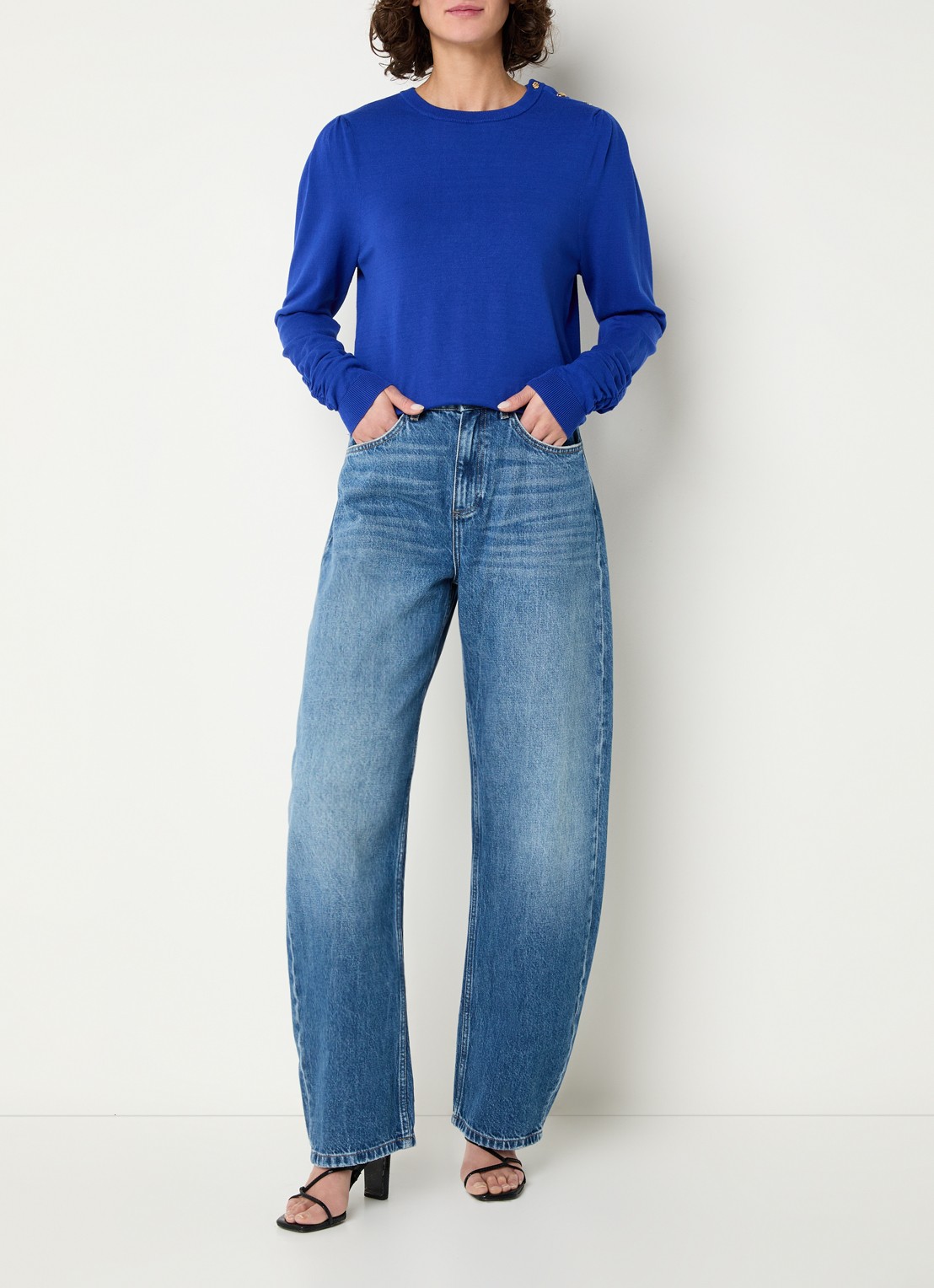 Fabienne Chapot Molly fijngebreide pullover met plooidetail - voorkant 2 kobaltblauw