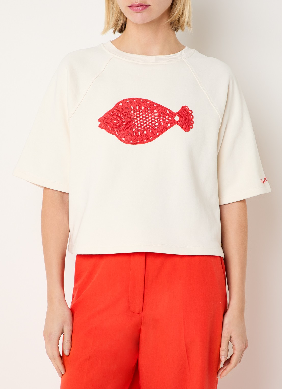 Fabienne Chapot Nanda sweater met crochet detail - detail gebroken wit
