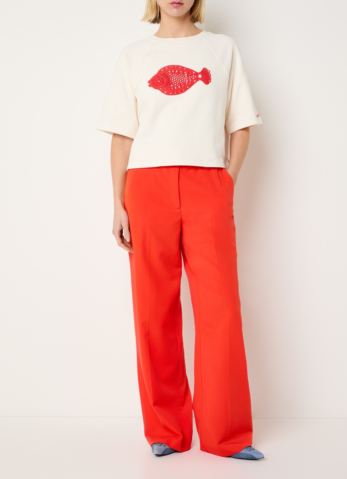Fabienne Chapot Nanda sweater met crochet detail - voorkant 3 gebroken wit