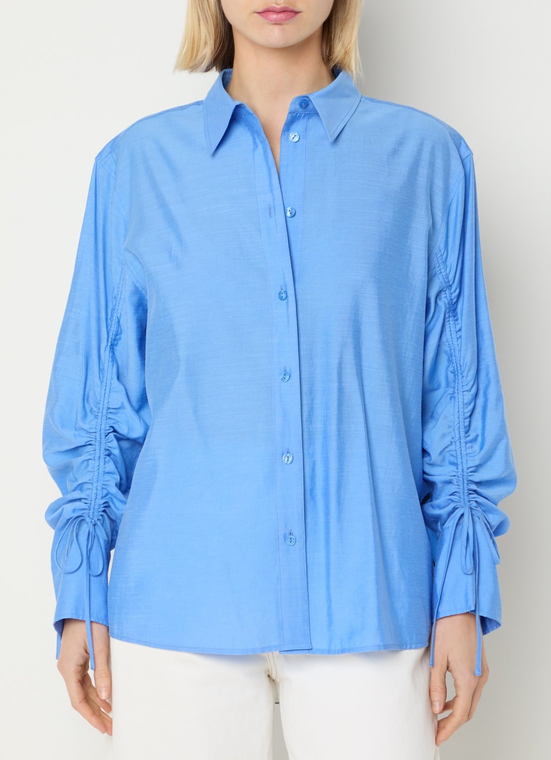 Fabienne Chapot Navina blouse in linnenblend met backprint - achterkant 3 blauw