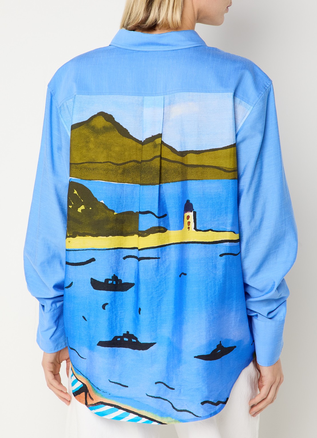 Fabienne Chapot Navina blouse in linnenblend met backprint - detail 4 blauw