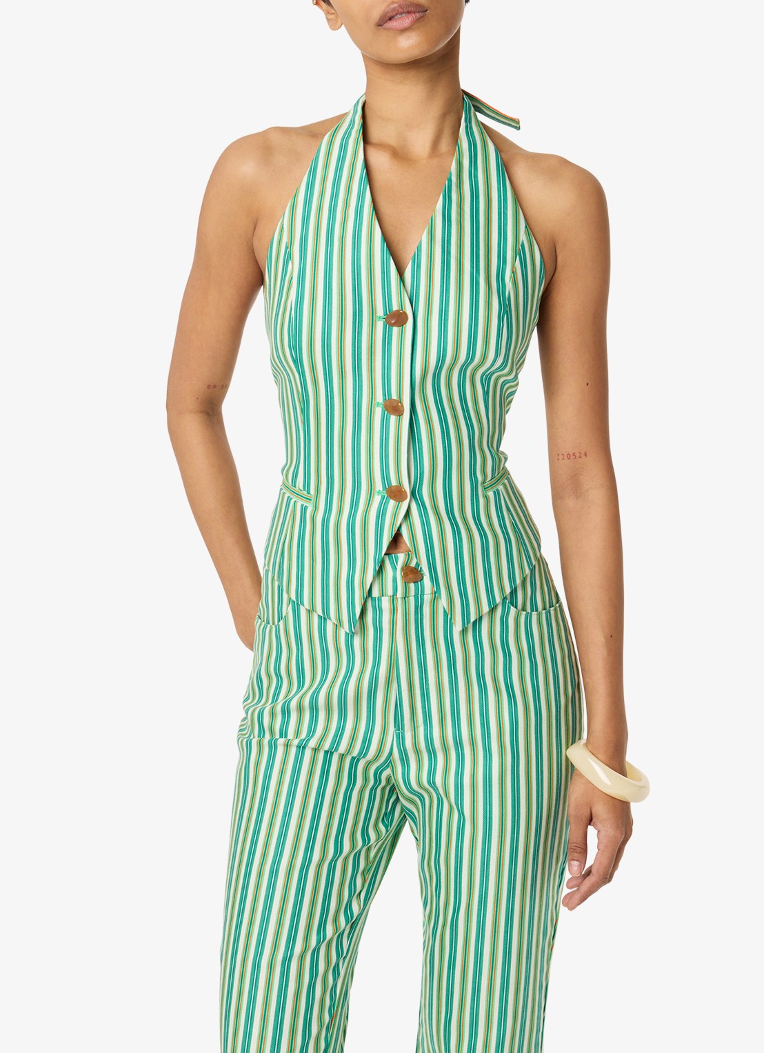 Fabienne Chapot Nazare gilet met streepprint en rugdecolleté - detail 3 groen