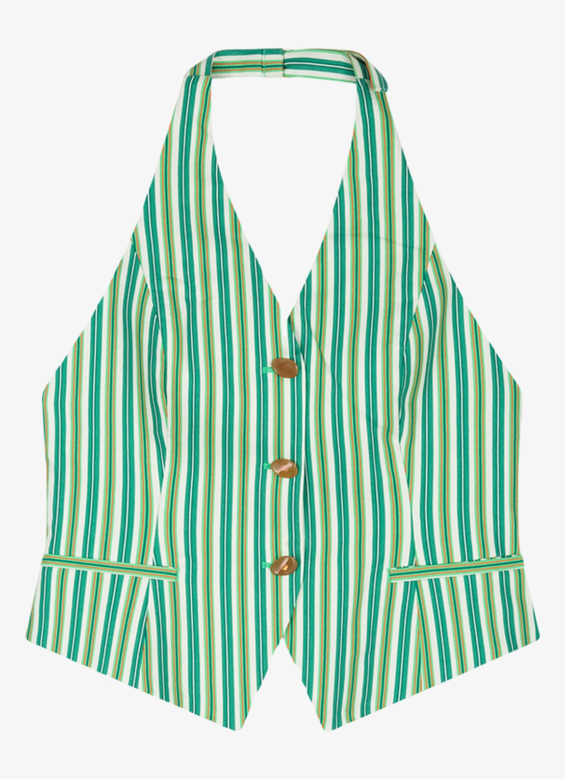 Fabienne Chapot Nazare gilet met streepprint en rugdecolleté - voorkant groen