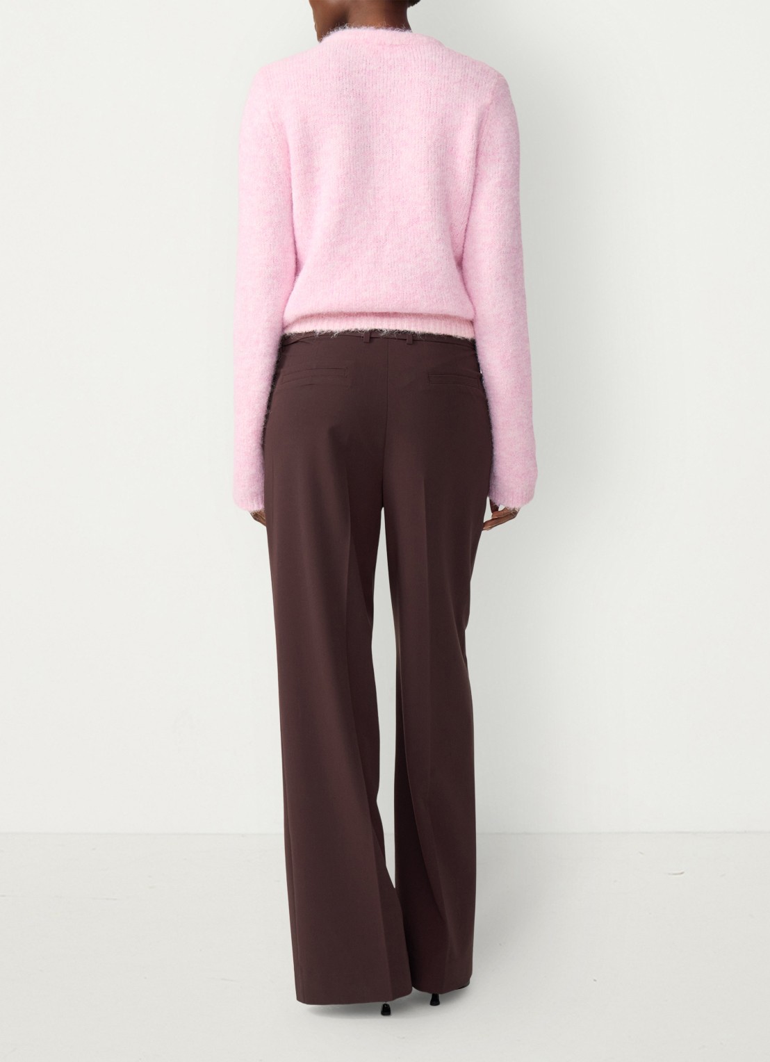 Fabienne Chapot Nelsan high waist wide fit pantalon met ceintuur - achterkant 3 chocoladebruin