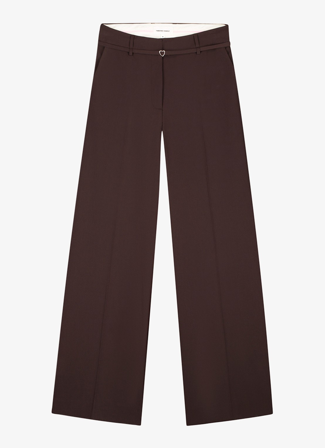 Fabienne Chapot Nelsan high waist wide fit pantalon met ceintuur - voorkant 4 chocoladebruin