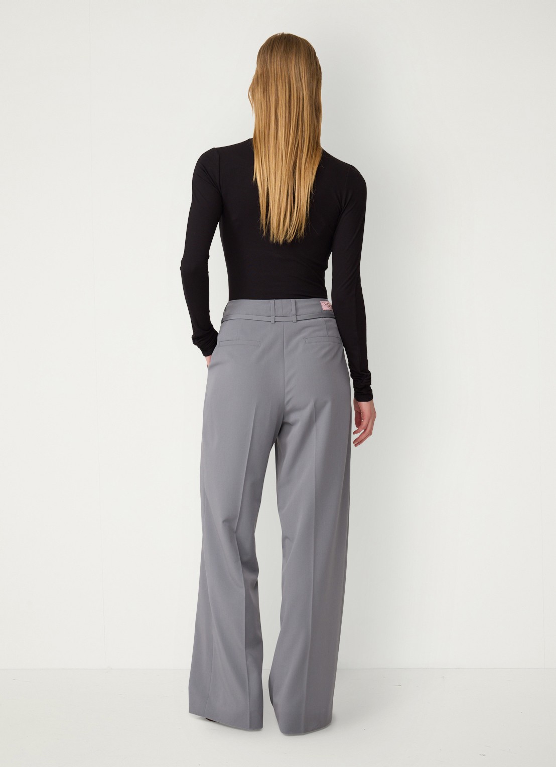 Fabienne Chapot Nelsan high waist wide leg pantalon - achterkant 3 grijs