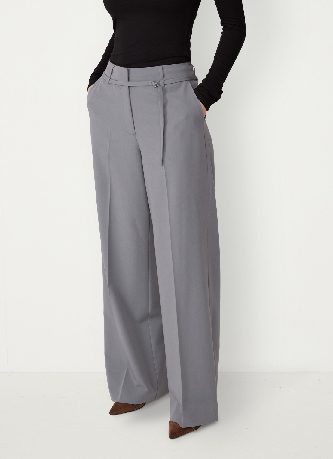 Fabienne Chapot Nelsan high waist wide leg pantalon - detail grijs