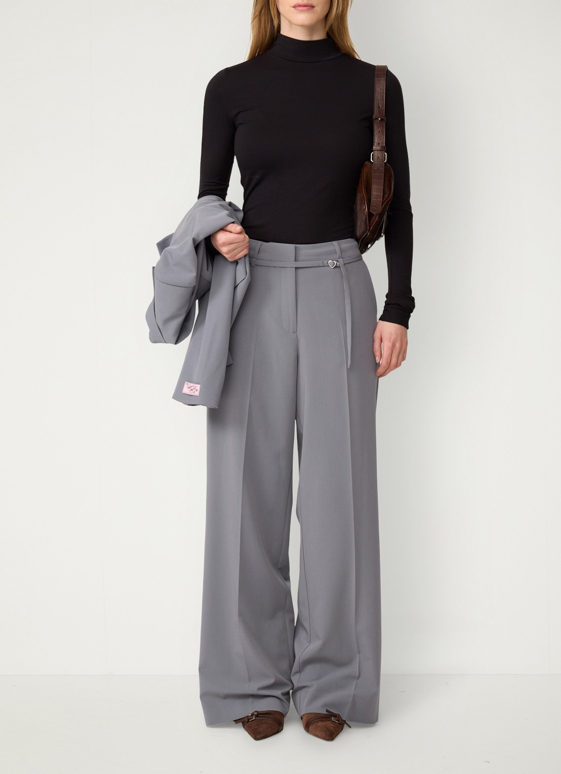 Fabienne Chapot Nelsan high waist wide leg pantalon - voorkant 5 grijs