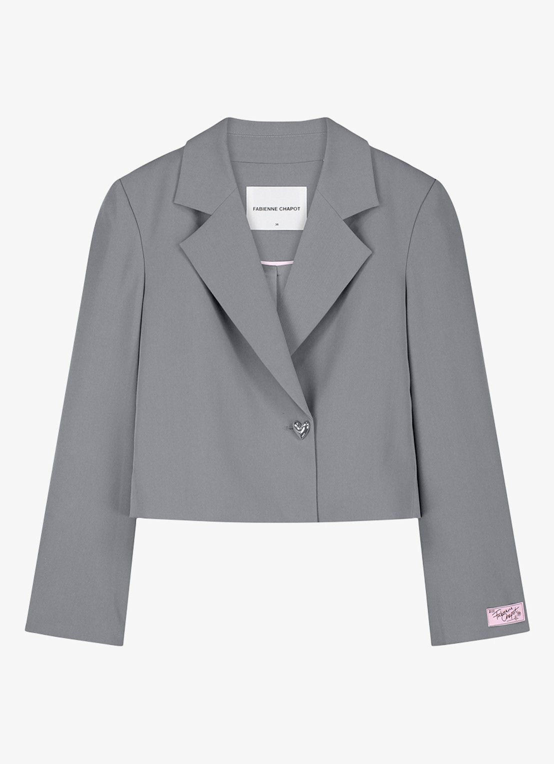 Fabienne Chapot Nena cropped blazer met logopatch - voorkant 2 lichtgrijs