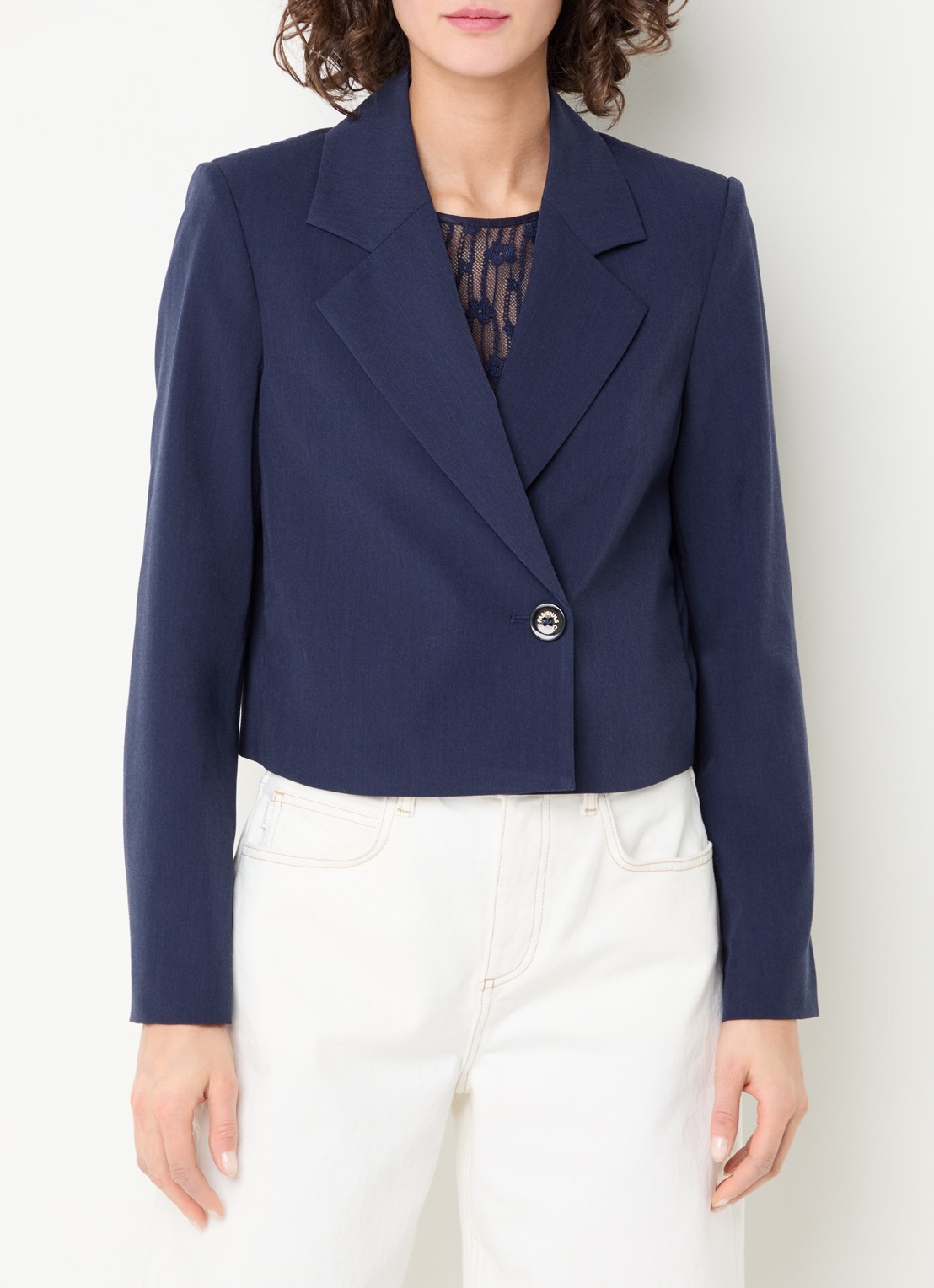 Fabienne Chapot Nena cropped blazer - detail 4 donkerblauw