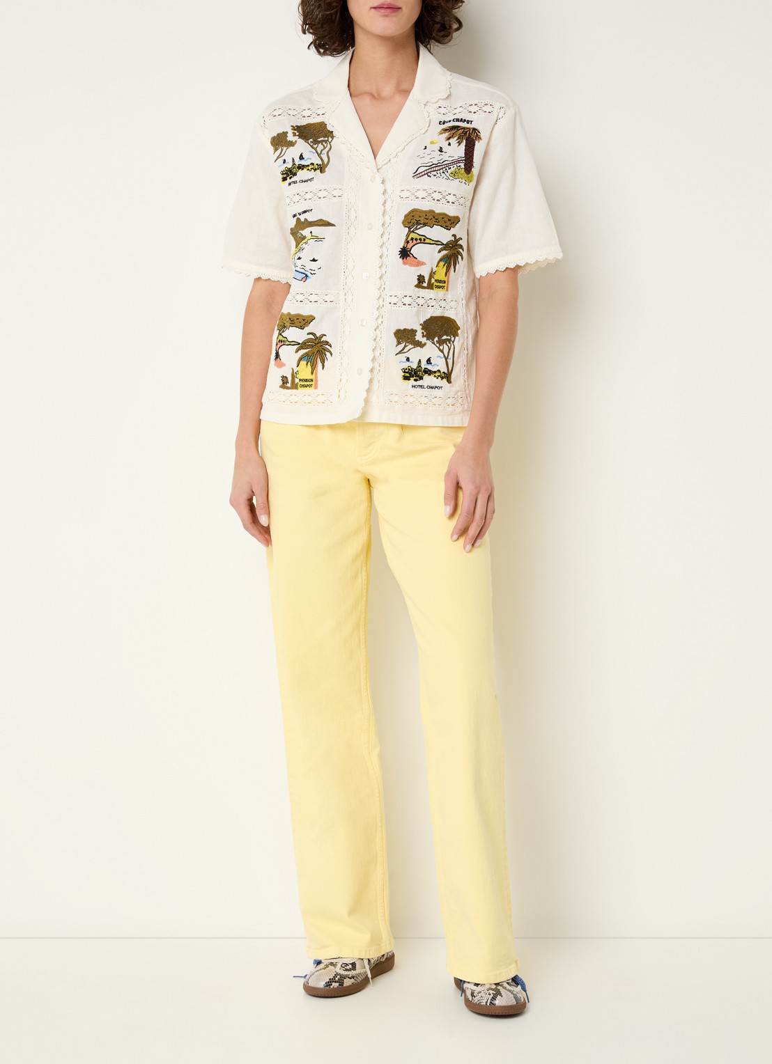 Fabienne Chapot Norma blouse met details van kant en borduring - voorkant 4 gebroken wit
