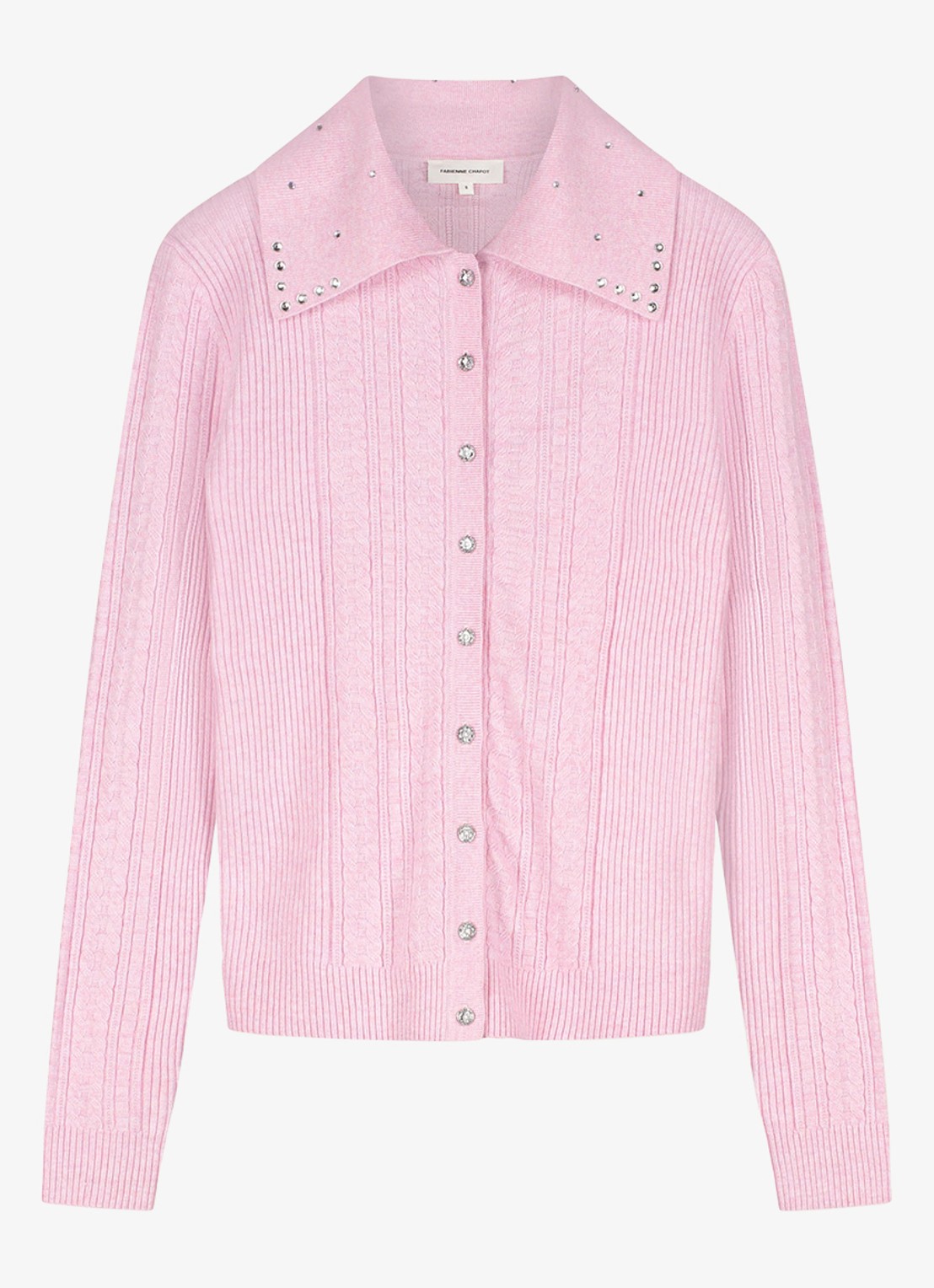 Fabienne Chapot Nova kabelgebreid vest met strass - voorkant 4 roze