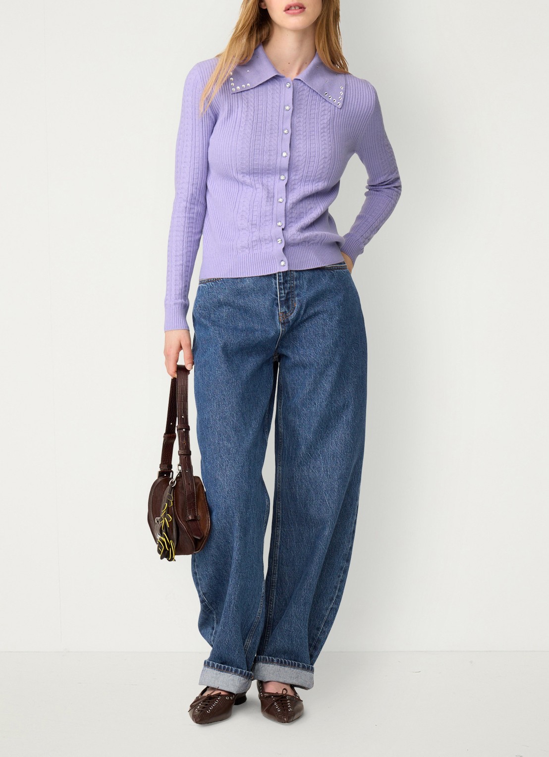 Fabienne Chapot Nova kabelgebreid vest  - voorkant 5 violet