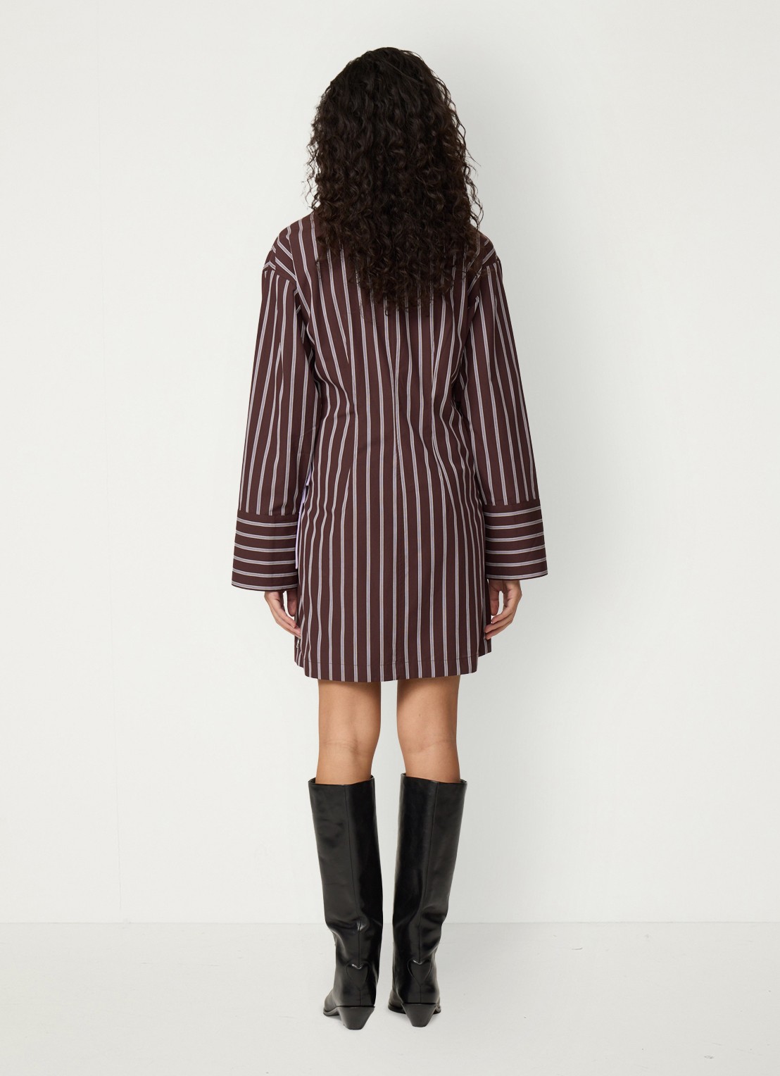 Fabienne Chapot Nova mini blousejurk met streepprint - achterkant 3 donkerbruin
