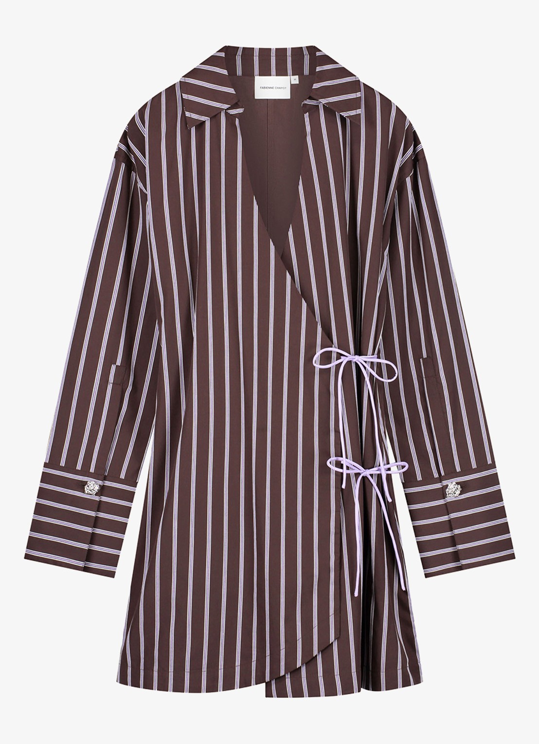 Fabienne Chapot Nova mini blousejurk met streepprint - voorkant 4 donkerbruin