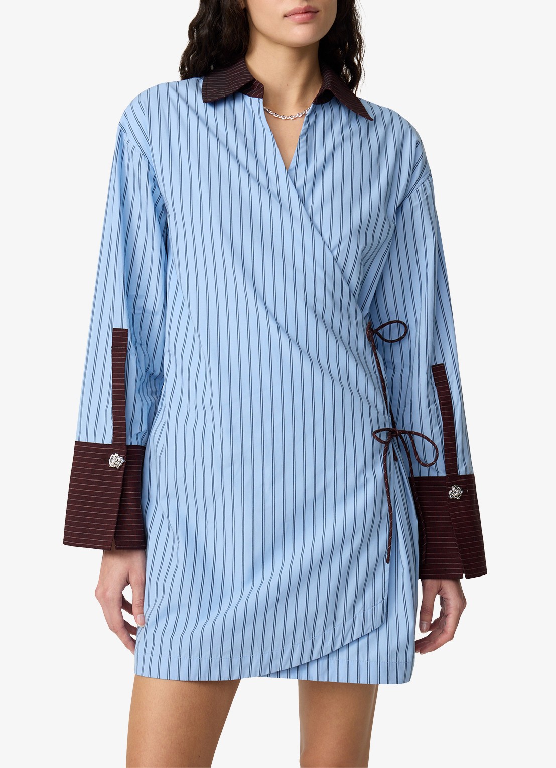 Fabienne Chapot Nova mini blousejurk met streepprint - detail 4 blauw