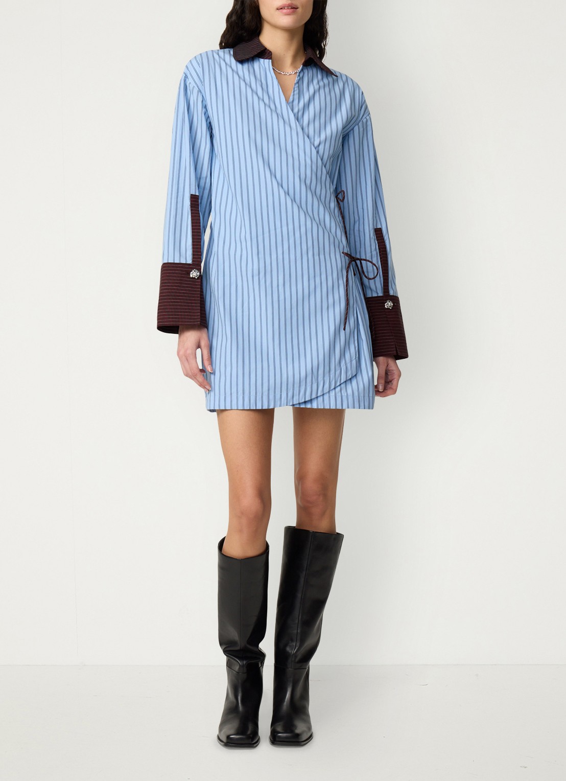 Fabienne Chapot Nova mini blousejurk met streepprint - voorkant 3 blauw