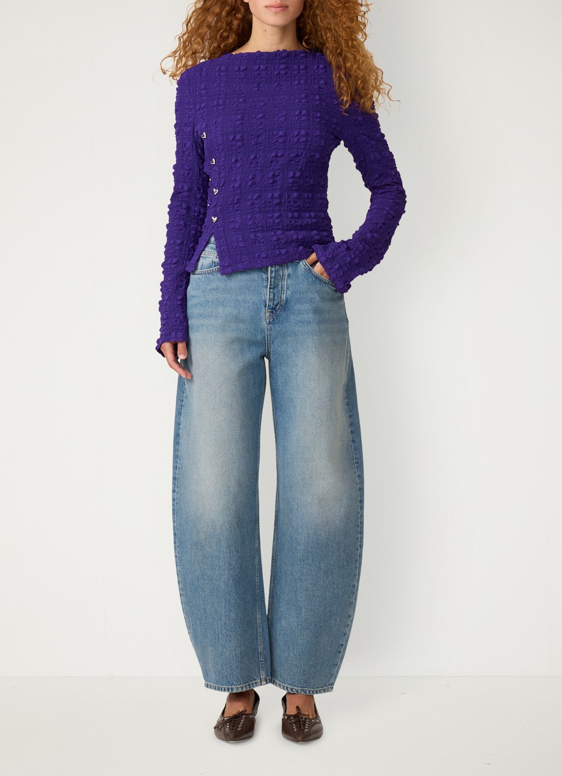 Fabienne Chapot Ola top met  asymmetrische split en boothals - voorkant 5 paars