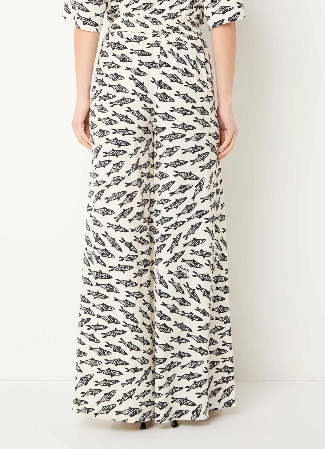 Fabienne Chapot Palapa high waist wide fit palazzo broek met print - achterkant 2 gebroken wit
