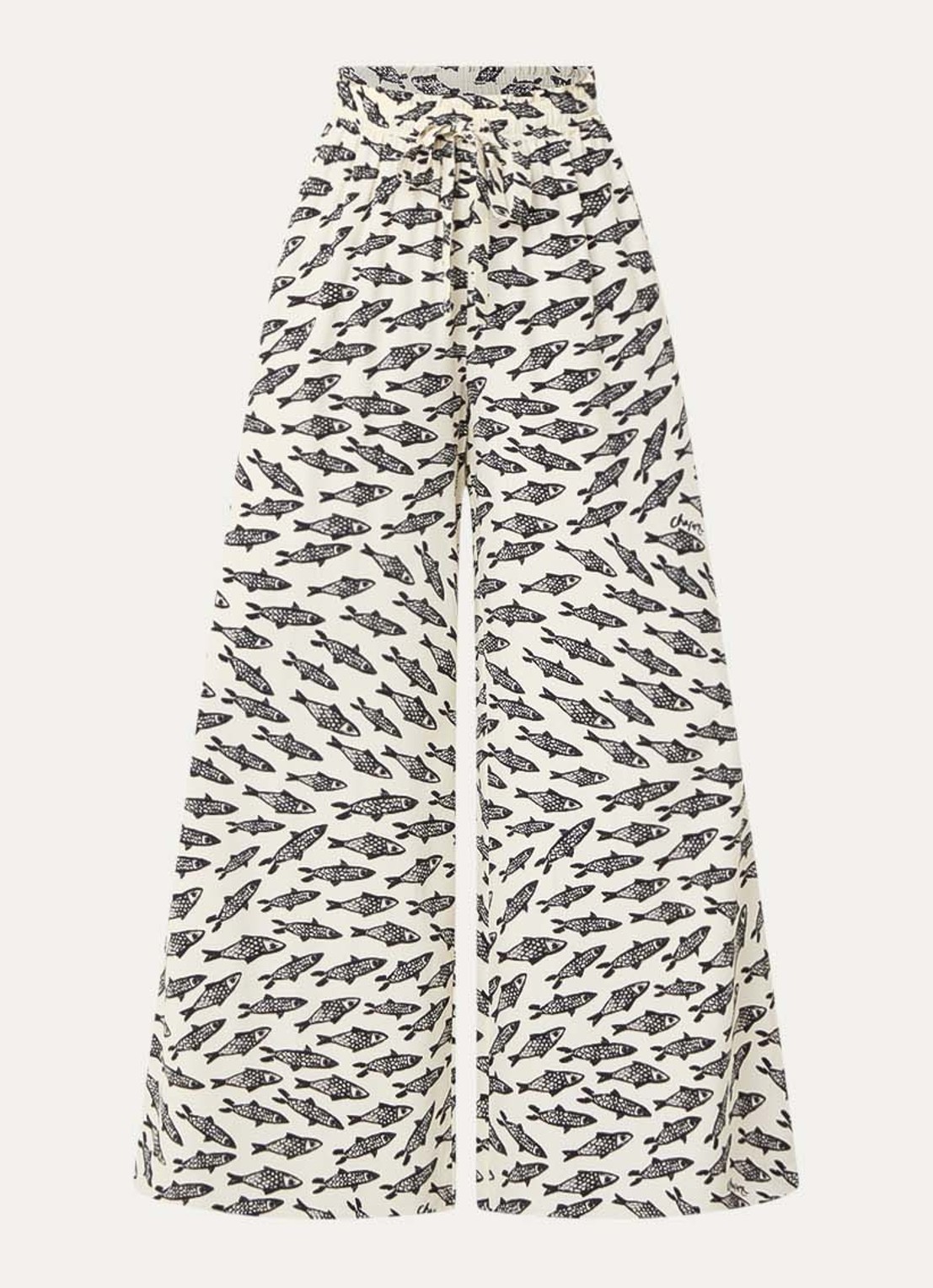 Fabienne Chapot Palapa high waist wide fit palazzo broek met print - voorkant 3 gebroken wit