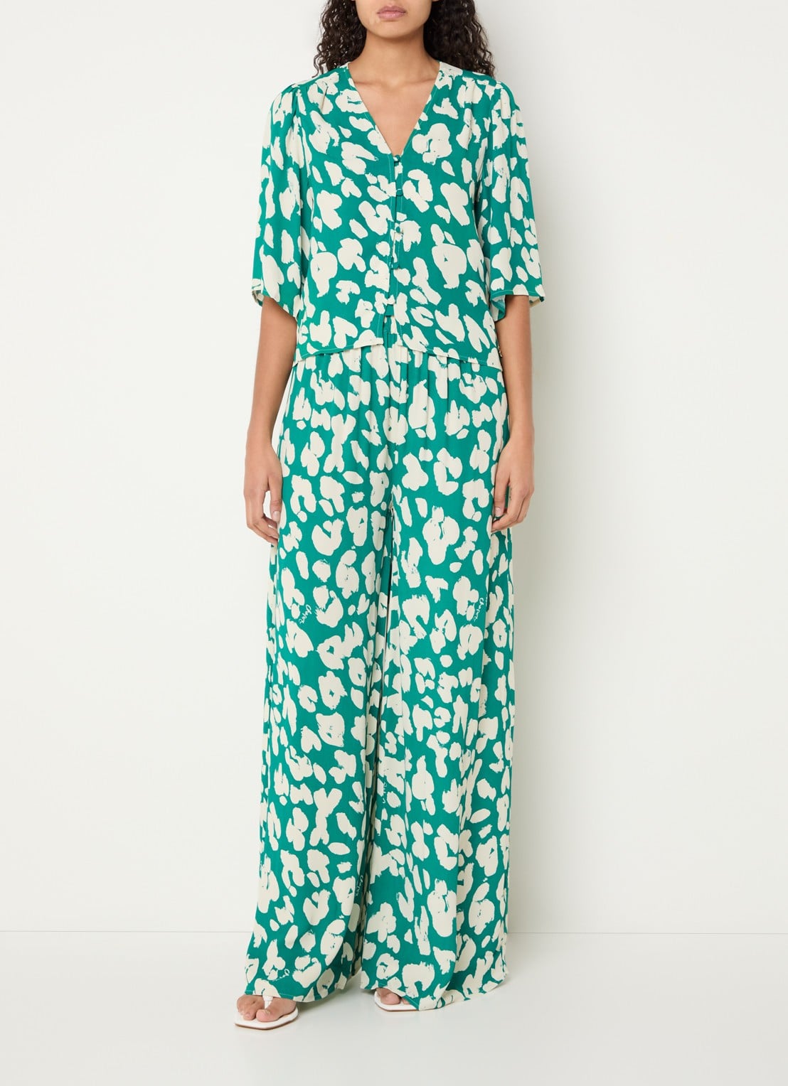 Fabienne Chapot Palapa high waist wide fit palazzo broek met print - voorkant 3 groen