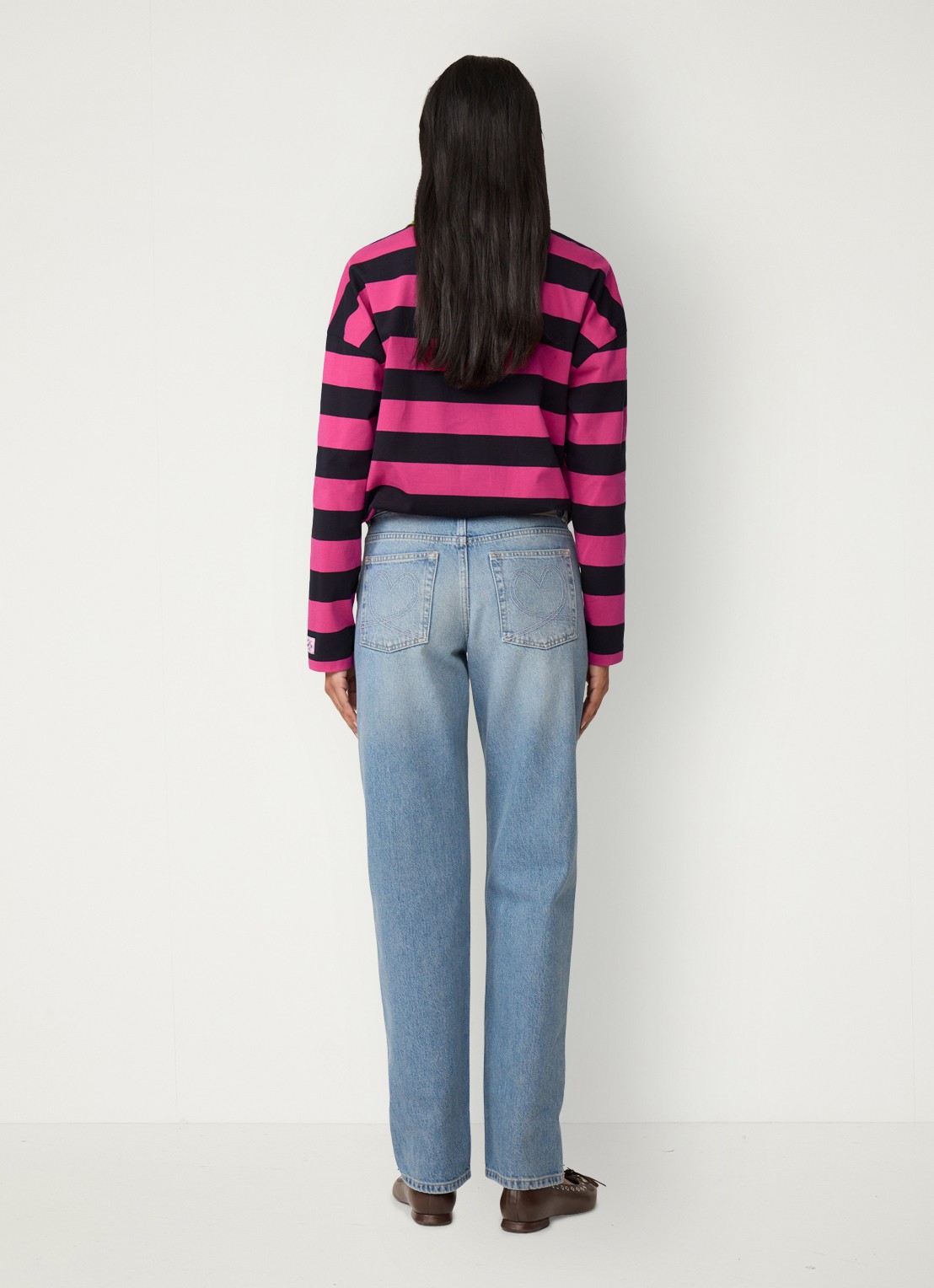 Fabienne Chapot Paula long sleeve met streepprint - achterkant fuchsia