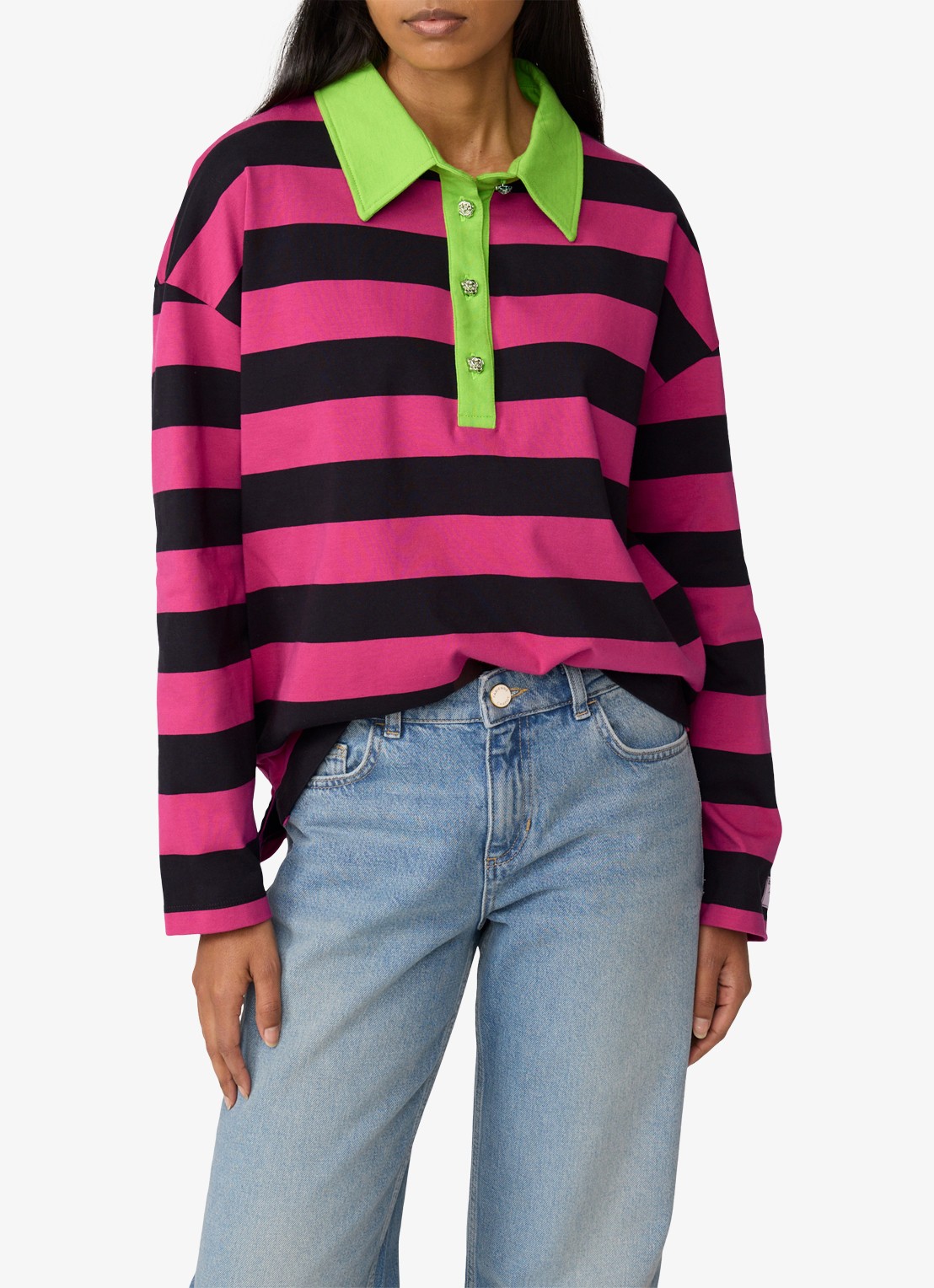Fabienne Chapot Paula long sleeve met streepprint - detail 4 fuchsia