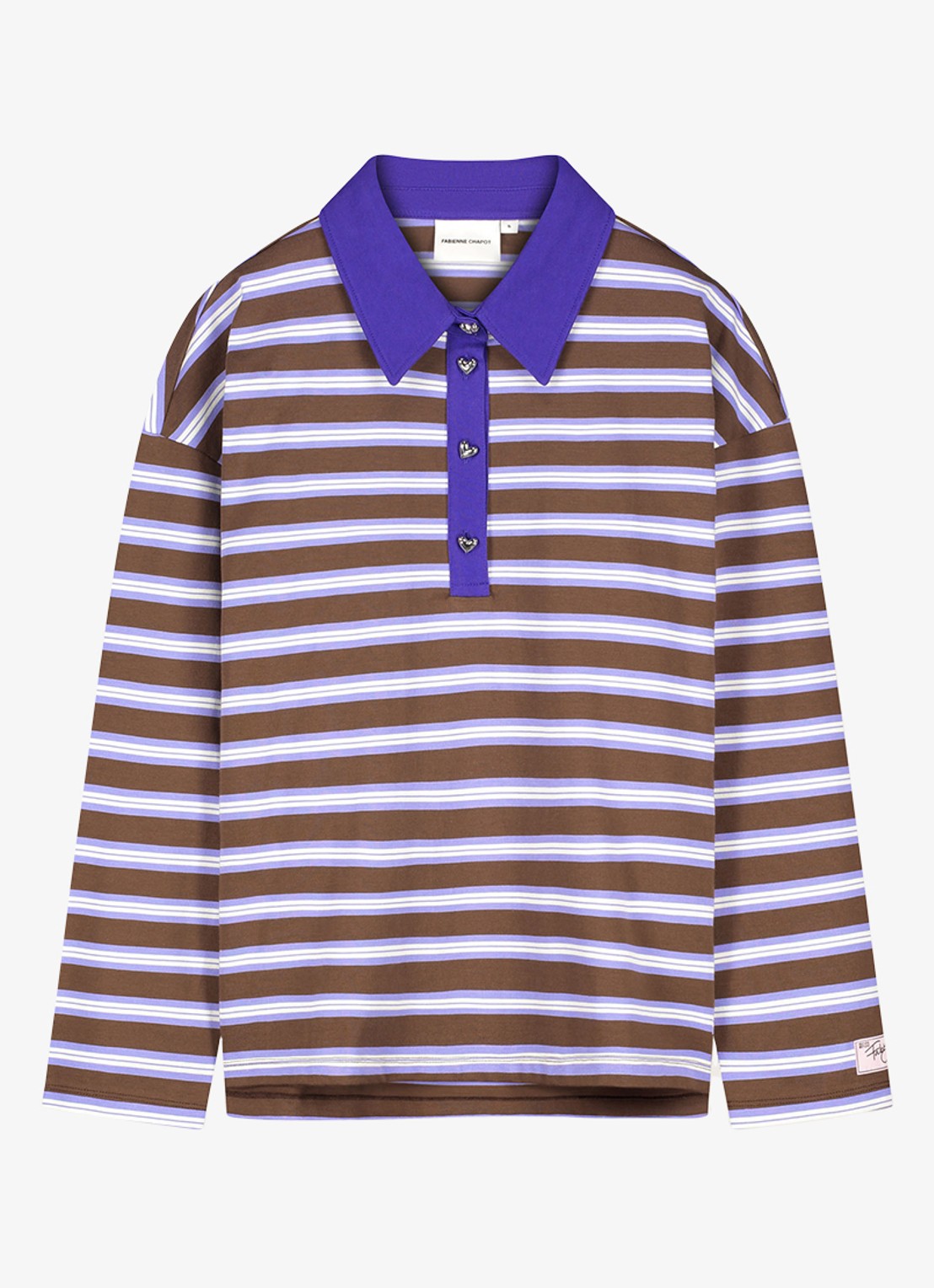 Fabienne Chapot Paula sweater met streepprint en polokraag - voorkant 2 bruin