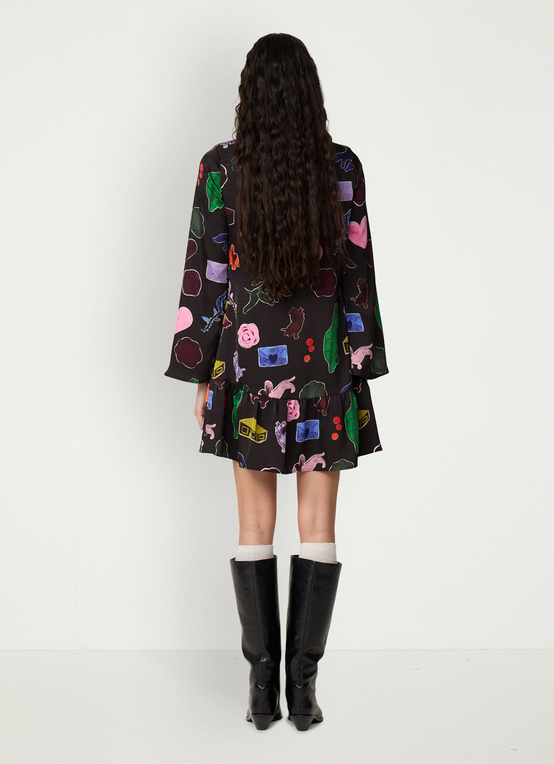 Fabienne Chapot Peony mini jurk met print - achterkant 5 zwart