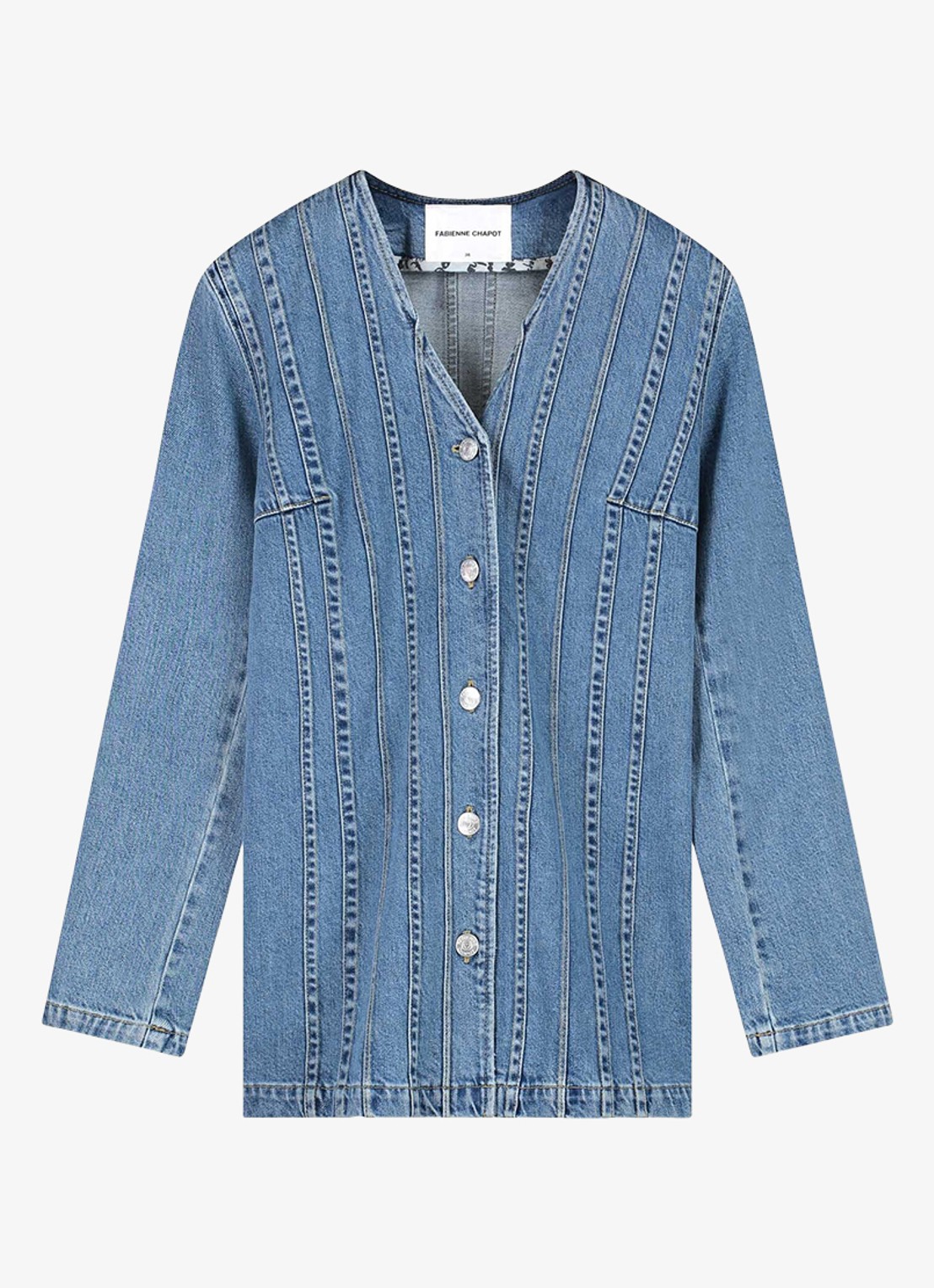 Fabienne Chapot Phielix jack van denim met V-hals - voorkant 4 indigo