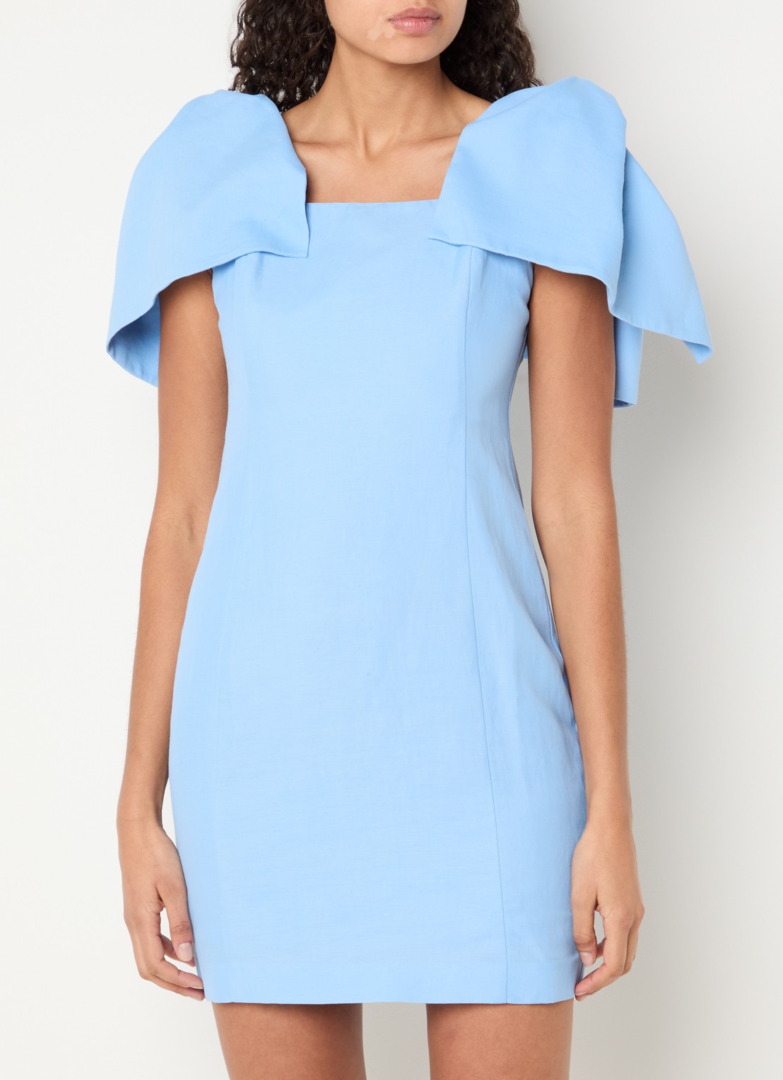 Fabienne Chapot Pio mini jurk in linnenblend met strikdetail - achterkant 4 blauwgrijs