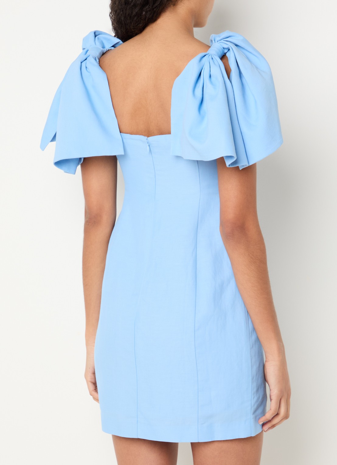 Fabienne Chapot Pio mini jurk in linnenblend met strikdetail - detail blauwgrijs