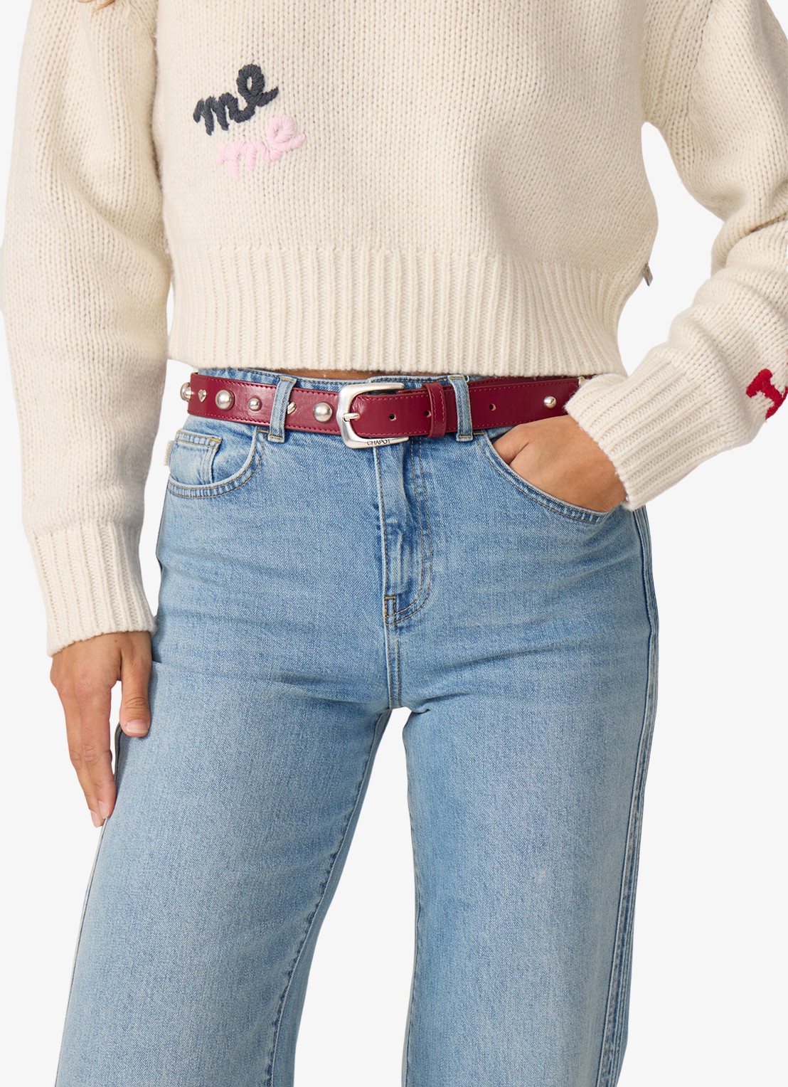 Fabienne Chapot Play Of Studs riem van leer met studs - voorkant 2 donkerrood
