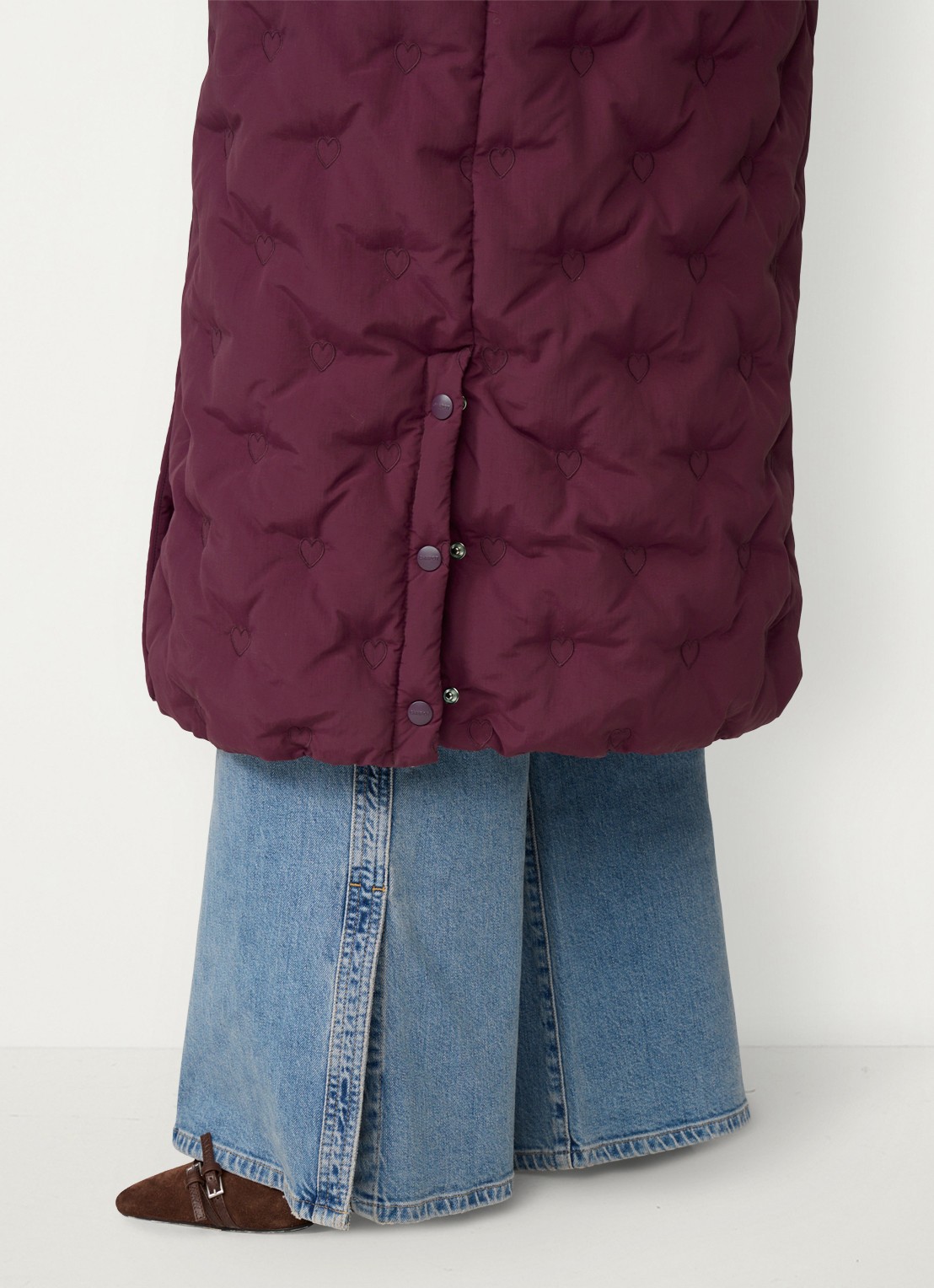 Fabienne Chapot Pomme longline pufferjas met steekzakken - detail 4 bordeauxrood