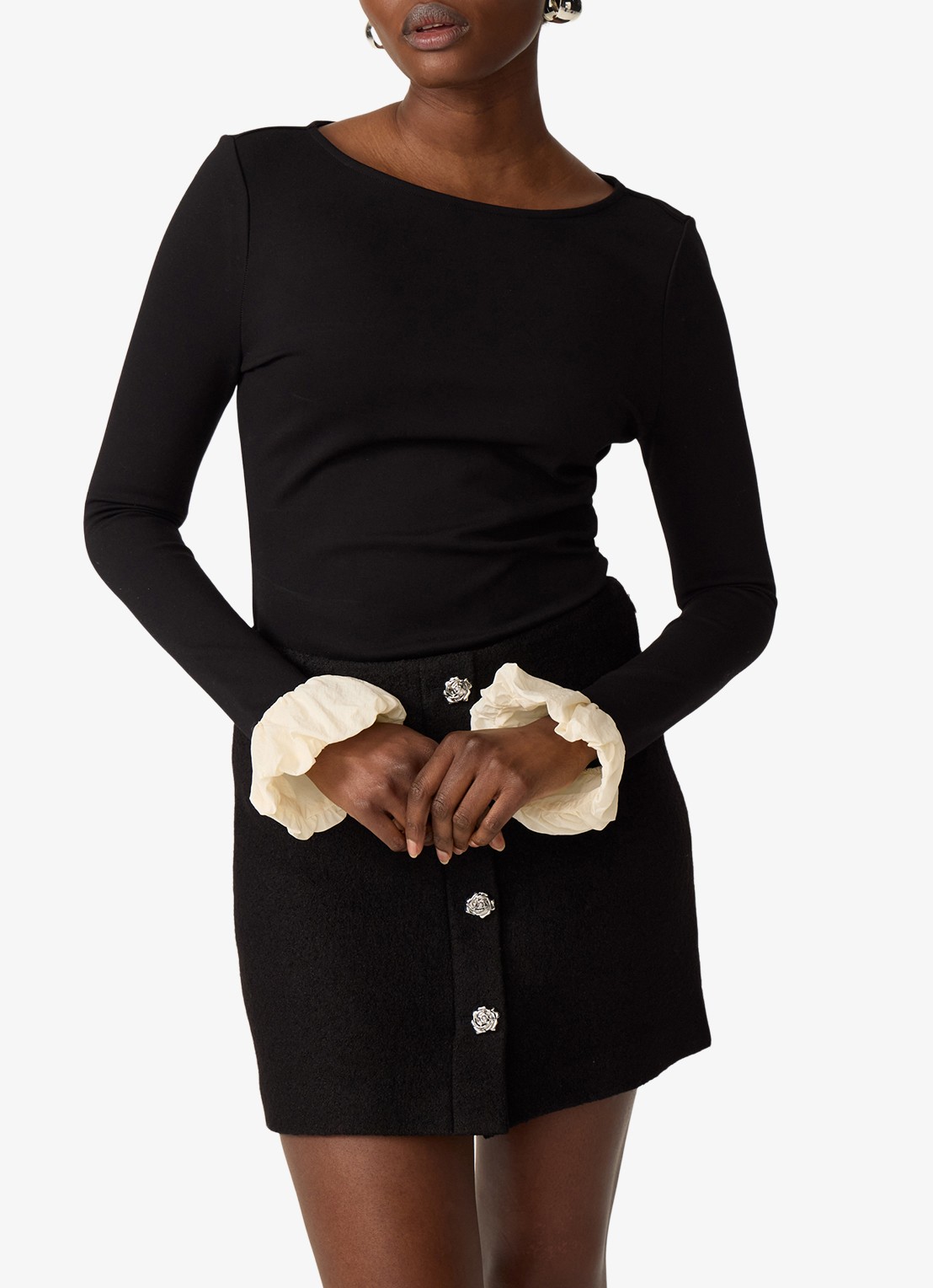 Fabienne Chapot Pop top met boothals  - detail zwart